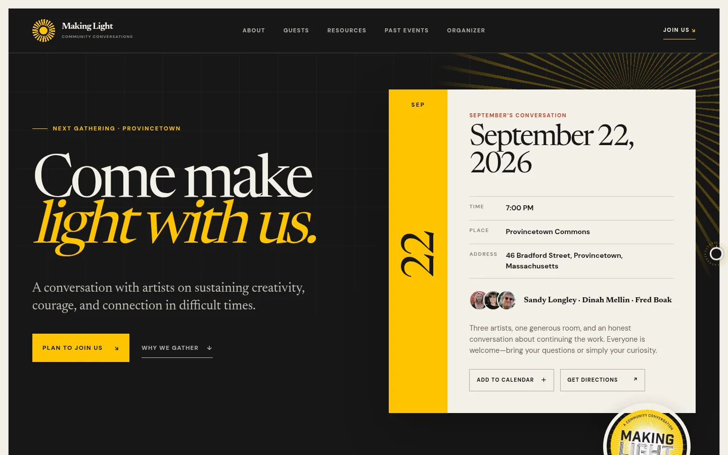 Making Light website homepage