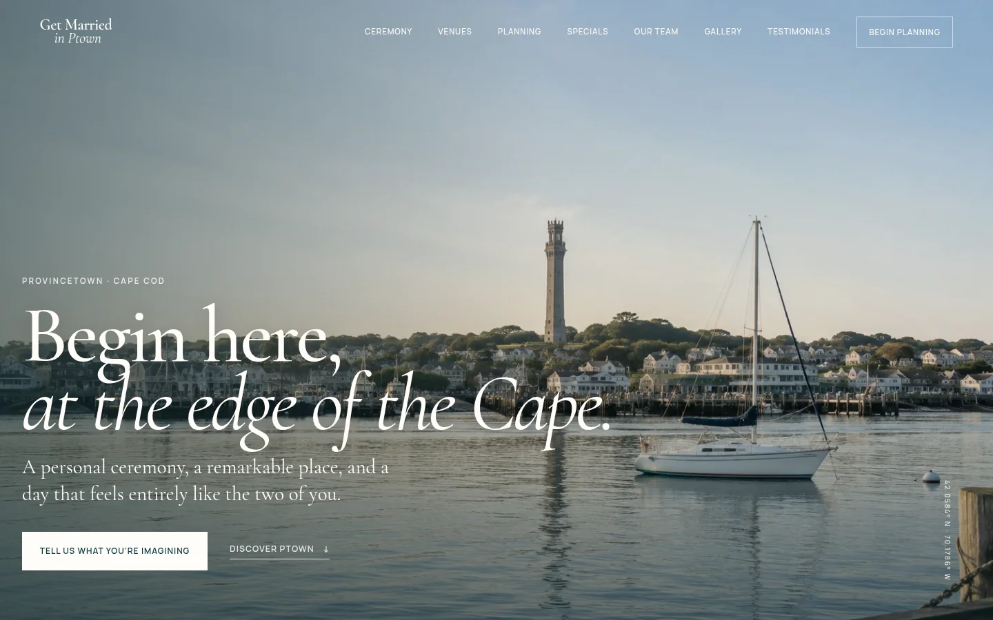Get Married in Ptown website homepage