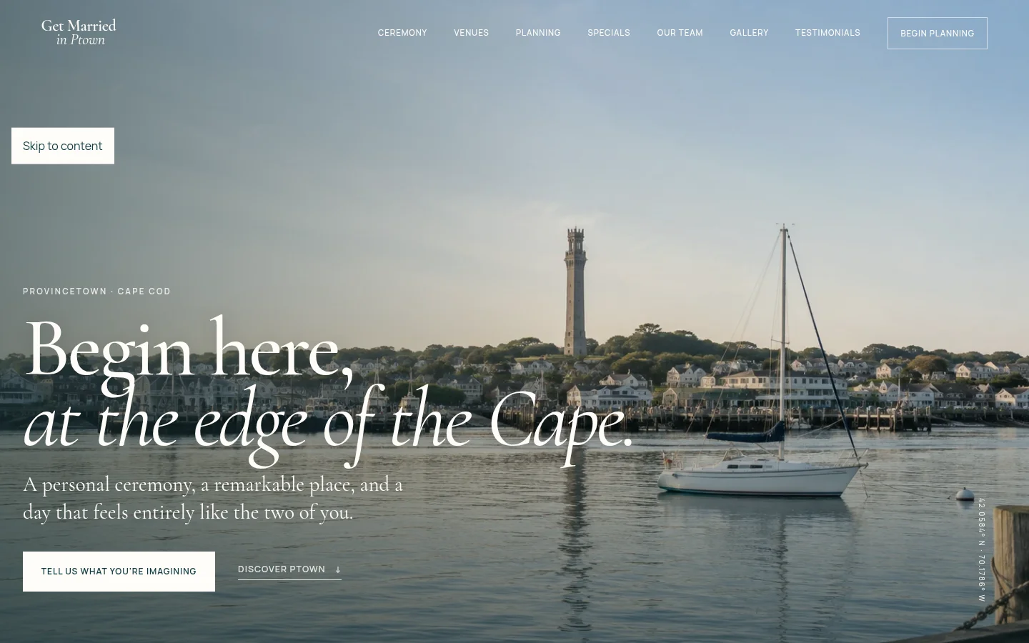 Get Married in Ptown website homepage